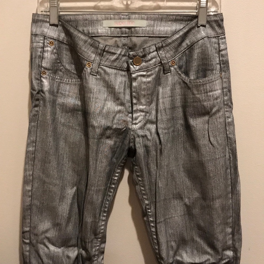 Superfine silver metallic coated jeans